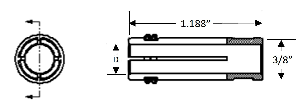 B Collet for Stud Welding Insulation Pins Schematic with Dimensions