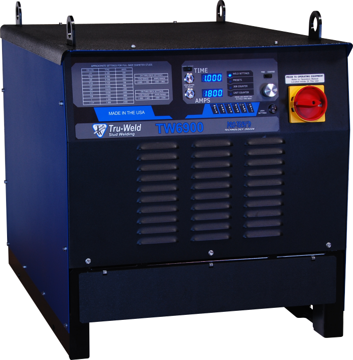 Truweld TW6900 complete stud welding system for 1-1/4&quot; diameter studs, featuring digital controls, display, and safety switch.