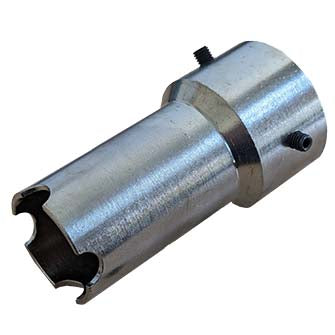 Metal Truweld Template Tube Adaptor with threaded and locking features, used for welding and pipe fitting applications.